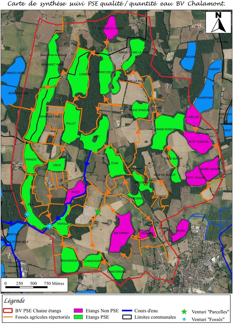 : Zones couvertes par le dispositif sur le BV Veyle (Chalamont et Marlieux)
