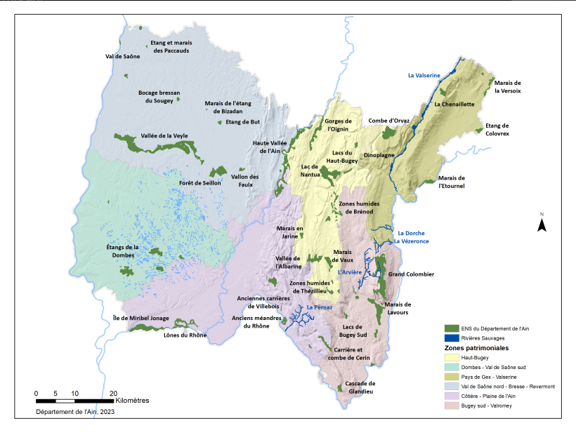 Carte des sites ENS de l'Ain (source : https://patrimoines.ain.fr)